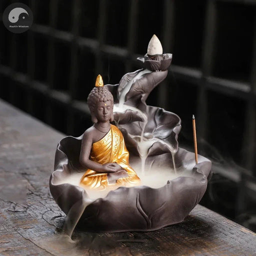 Creative Purple Clay Zen Buddha Backflow Incense Burner Lotus Incense Stick Holder, Aromatherapy Home Decor Censer - No Incense-Health Wisdom™