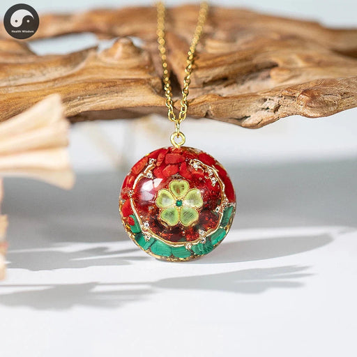Pyramid Orgonite Energy Stone Pendant Choker Necklace With Red Coral And Malachite For Women Perfect Summer Jewelry