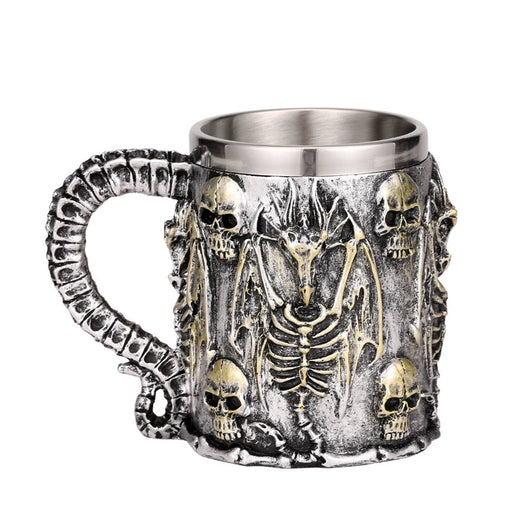 Silver Skull Dragon Resin Stainless Steel Beer Mug 450ml Coffee Cup Retro Tankard Creative Viking Tea Mug Pub Bar Decoration-Health Wisdom™