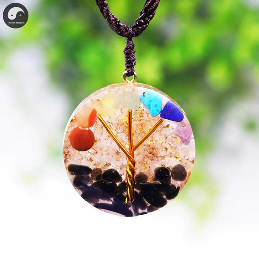 Tree Of Life Pendant Luminous 7 Chakra Orgonite Necklace Healing Energy Orgone Quartz Rainbow Amulet Natural Stone Meditation Jewelry