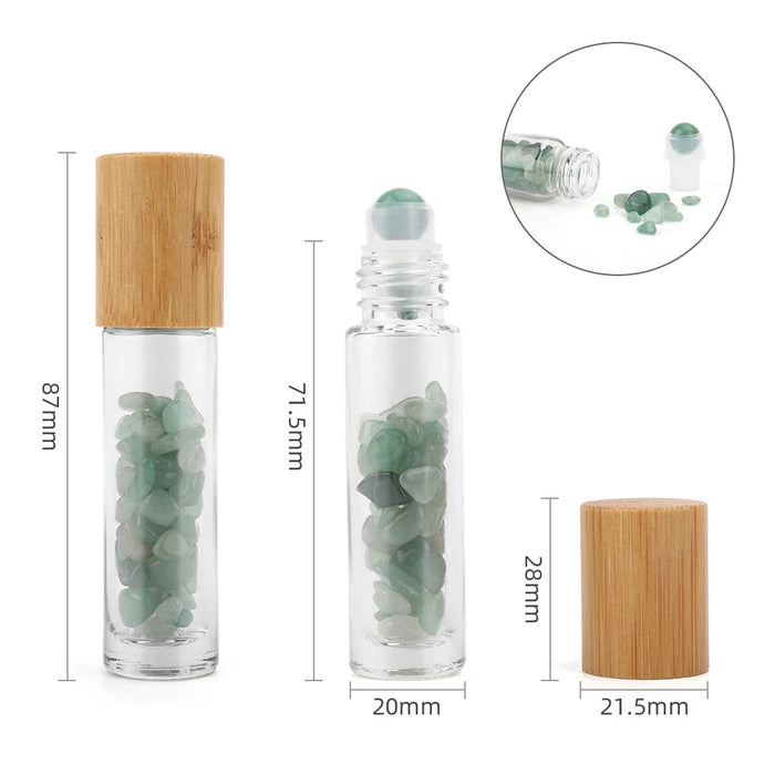 10 Packs 10ml Roll On Bottle With Gemstone Rollerball Crystal Chips Bamboo Lids Glass Roller Bottles Essential Oil Sample Bottle-Health Wisdom™