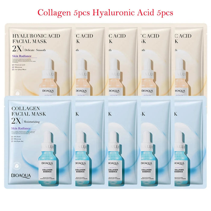10pcs BIOAQUA Centella Collagen Face Mask Moisturizing Anti-aging Face Sheet Mask Hyaluronic Acid Facial Masks Beauty Skin Care-Health Wisdom™