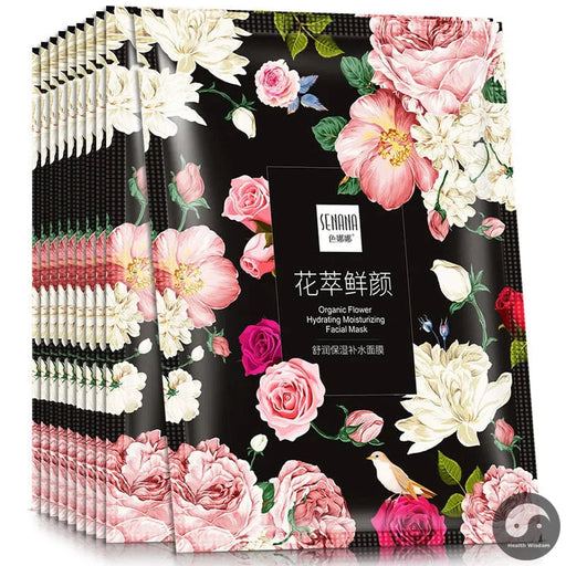 10pcs Natural Flowers Moisturizing Face Masks for Women Face Skin Brighten Hydrating Oil Control Rose Facial Mask Skin Care