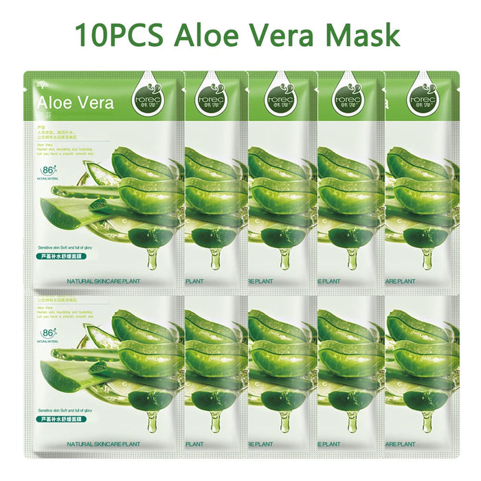 10pcs Sheet Mask Skin Care Plant Facial Mask Moisturizing Oil Control Face Care Masks Shrink Pores Beauty Health Face Patches
