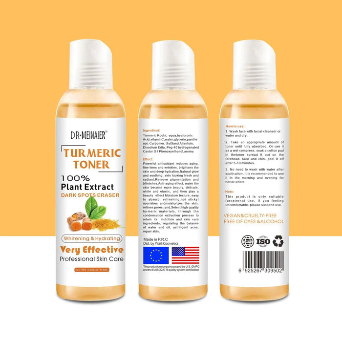 118ml Turmeric Moisturizing Toner Acne Remover Reduce Dullness & Black Spots Firming Skin Toner Essence Toner for Skin Whitening