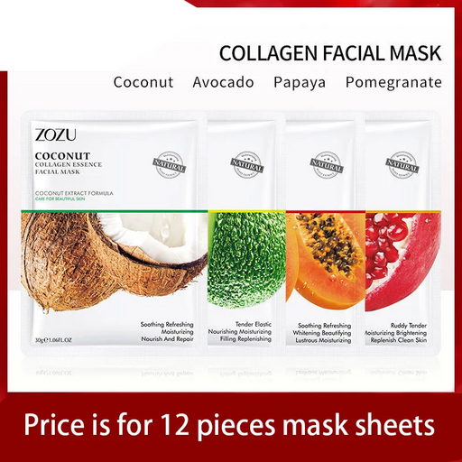 12 Pieces Collagen Facail Mask Avocado Moisturizing Anti-wrinkle Delay Aging and Whitening Mask Sheet Skin Care