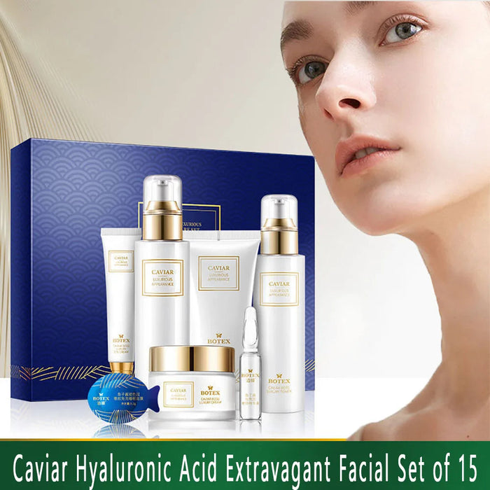 15PCS Face Skin Care Set Face Cosmetics Caviar Extract Korea Original Cosmetics Anti-Wrinkle Whitening Essence Anti-Aging Set