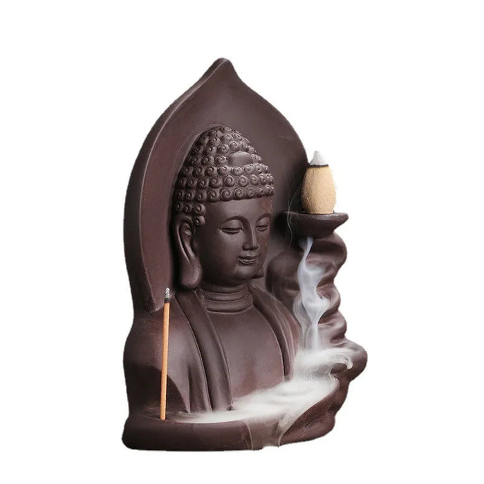 1pc Backflow Incense Burner Auspicious Clouds Buddha Purple Clay Backflow Incense Burner Incense Burner Holder (Without Incense）-Health Wisdom™