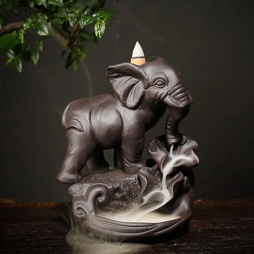 1pc, Backflow Incense Burner Elephant God Emblem Auspicious and Success Ceramic Cone Censer Burner Home Decor (Without Incense)-Health Wisdom™