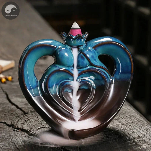 1pc, Ceramic Handicraft Home Ornaments Heart Waterfall Backflow Incense Burner (Without Incense)-Health Wisdom™