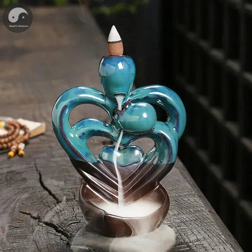 1pc, Ceramic Handicraft Home Ornaments Lover Heart Waterfall Backflow Incense Burner (Without Incense)-Health Wisdom™