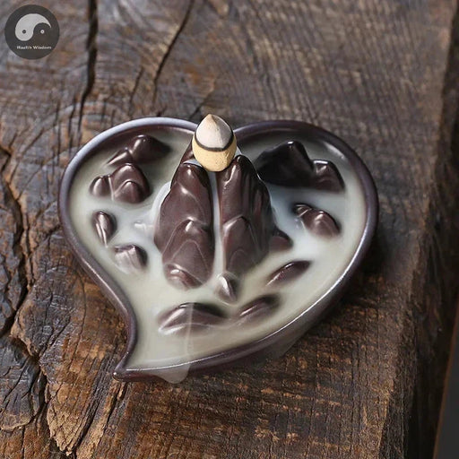 1pc Ceramic Handicrafts Loving Heart Landscape Home Decor Ornaments Waterfall Backflow Incense Burner Purple Clay Incense Censer-Health Wisdom™
