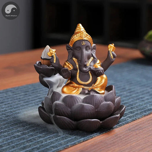 1pc, Ceramic Lotus Indian Ganesha Elephant God Buddha Statues Backflow Incense Burner Buddha Incense Hold Home Decor Tea Pet-Health Wisdom™