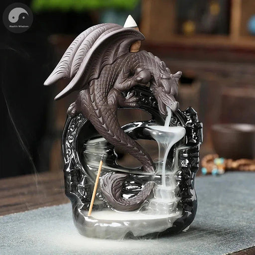 1pc Ceramic Vintage Dragon Backflow Incense Burner, Home Decor, Tabletop Decor, Home Aromatherapy Gift (Without Incense)-Health Wisdom™