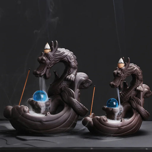 1pc Ceramic Waterfall Vintage Dragon Backflow Incense Burner Home DecorCreative Home Aromatherapy Gift (Without Incense)-Health Wisdom™