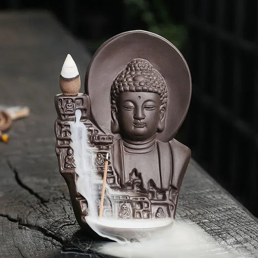 1pc Ceramics Waterfall Incense Burner, Backflow Incense Burner Bodhisattva Buddha Statue Lucky Feng Shui Decor (Without Incense)-Health Wisdom™