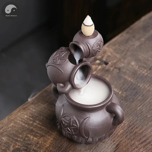 1pc, Creative Wine Jar Star Ornament Backflow Incense Burner Ceramic Handicrafts Holder Home Decor Censer (Without Incense)-Health Wisdom™