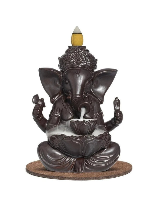 1pc Ganesha Waterfall Incense Burner, Ceramic Backflow Censer Incense Holder, Yoga Aromatherapy Elephant Ornament Home Decor-Health Wisdom™