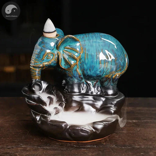1pc Handicrafts Blue Elephant Backflow Incense Burner Ceramic Incense Censer Home Ornament - Without Incense-Health Wisdom™