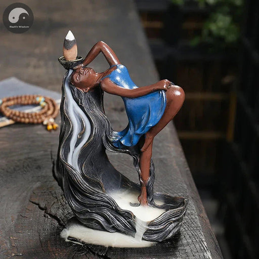 1pc Handmade Resin Backflow Incense Burner Home Decor Decorations Yoga Girl Incense Burner Home Decoration (Without Incense)-Health Wisdom™