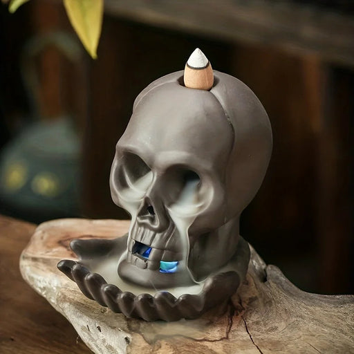 1pc LED Waterfall Incense Burner Skull Backflow Incense Burner Halloween Decoration Creative Home Aromatherapy（Without Incense）-Health Wisdom™