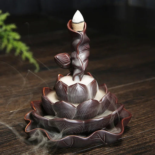 1pc Lotus Flower Burner Lotus Pond Backflow Incense Cones Burner Creative Home Decor Incense Holder Censer - (Without Incense)-Health Wisdom™