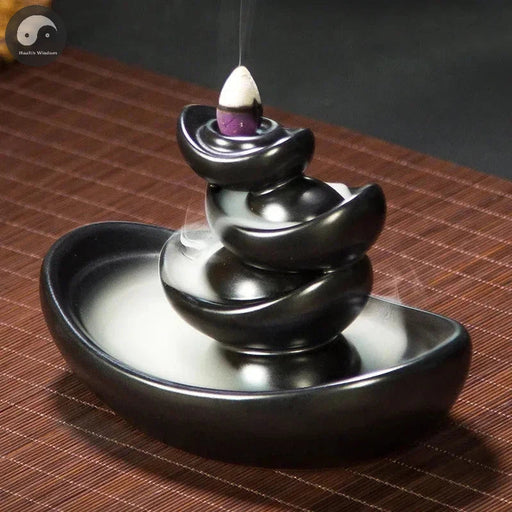 1pc Lucky Fortune Mascot Classic Black Ceramic Backflow Incense Burner Yoga Assuaging and Calming Home Decor Zen Meditation Set-Health Wisdom™