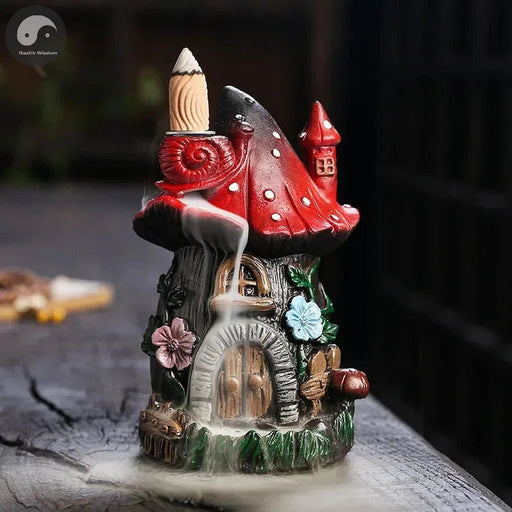 1pc Mushroom House Resin Handicraft Home Ornaments Backflow Incense Burner (Without Incense Cones)-Health Wisdom™
