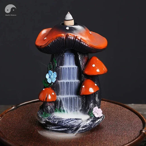 1pc, Mushroom House Type Waterfall Backflow Incense Burner, Handmade Resin Incense Holder for Home Decor - Without Incense-Health Wisdom™