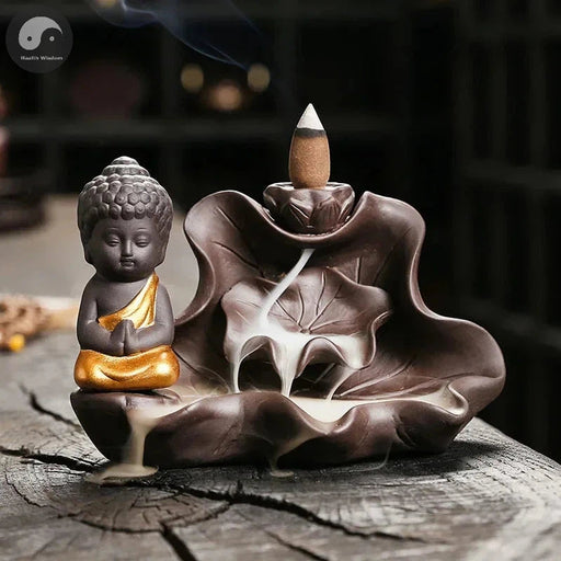 1pc, The Buddha Ceramic Handicrafts Lotus for Home Ornaments Backflow Incense Burner Handmade Purple Clay Holder Without Incense-Health Wisdom™