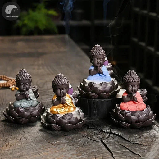 1pc, Zen Incense Buddha Ceramic Handicraft Lotus Home Ornaments Waterfall Backflow Incense Burner (Without Incense)-Health Wisdom™