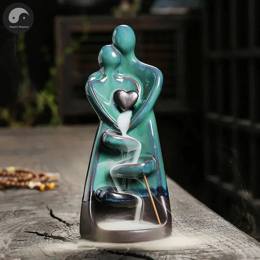1pc,Creative Ceramic Craft Home Decorate Lover Type Backflow Incense Burner Incense Censer Stick Holder (Without Incense)-Health Wisdom™