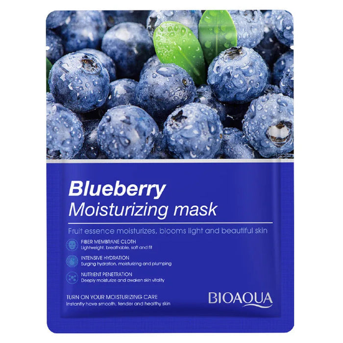 20 Pieces Natural Fruit Plant Facial Mask Sheets Moisturizing Oil-Control Blueberry Cucumber Pomegranate Fruit Aloe Face Mask