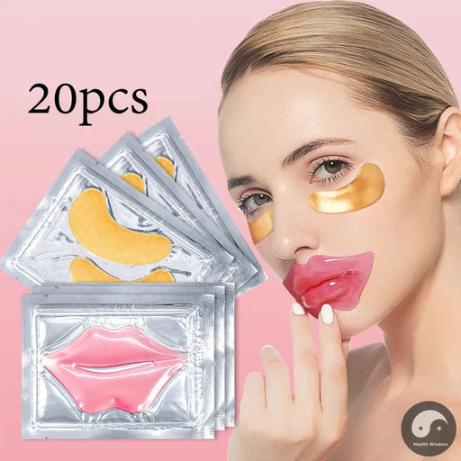20pcs Crystal Collagen Gold Eye Mask Lip Patches Sets Moisturizing Anti-aging Anti-wrinkle Eye Patches Lip Mask Skin Care Sets