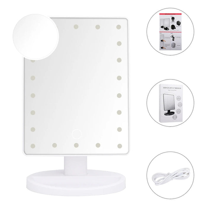 21 LED Light Makeup Mirror With Storage Desktop Foldable Rotating Beauty Cosmetic Mirror Light Touch Screen USB Vanity Mirror-Health Wisdom™