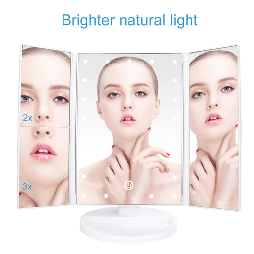 21 LED Light Makeup Mirror With Storage Desktop Foldable Rotating Beauty Cosmetic Mirror Light Touch Screen USB Vanity Mirror-Health Wisdom™