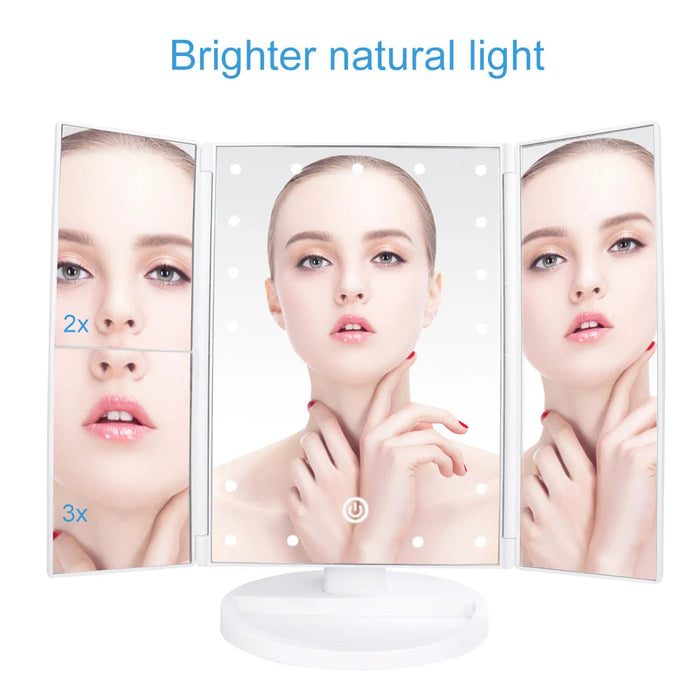 21 LED Light Makeup Mirror With Storage Desktop Foldable Rotating Beauty Cosmetic Mirror Light Touch Screen USB Vanity Mirror