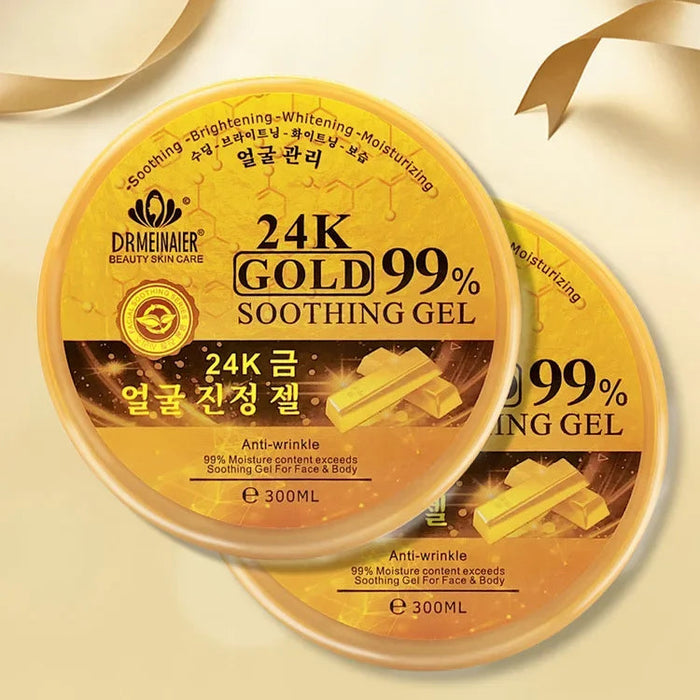 300ml 24K Gold Soothing Facial Gel Moisturizing Wrinkle Free Skin Care Lightening Oil-control Acido Clicolico Exfoliate Cream