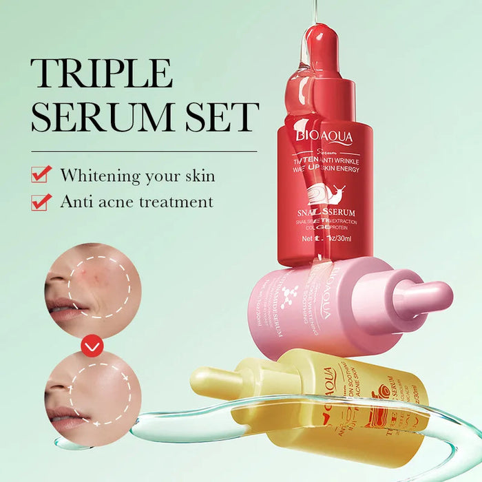 3pcs/set BIOAQUA Turmeric Snail Nicotinamide Facial Essence Moisturizing Anti Wrinkle Whitening Face Serum Skin Care Products-Health Wisdom™
