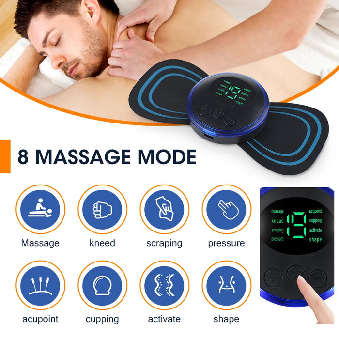 5Pcs EMS Mini Neck Massager Sticker Pulse Acupuncture Therapy Muscle Stimulate Leg Arms Cervical Back Body 8 Modes LCD Display