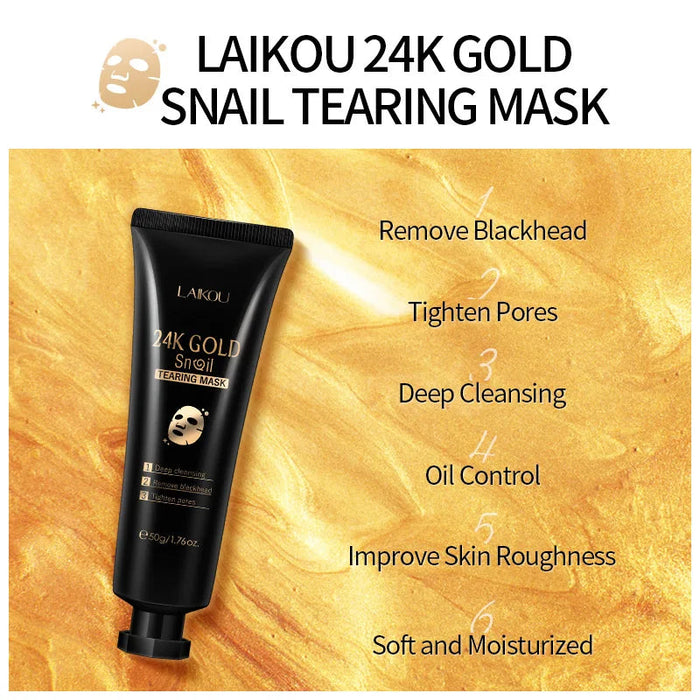 5pcs LAIKOU 24K Gold Snail Collagen Facial Peeling Mask Face skincare Remove Blackhead Anti-aging Facial Peel Off Mask Skin Care-Health Wisdom™