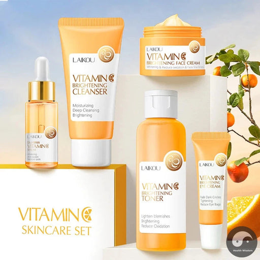 5pcs LAIKOU Sakura Vitamin C Skin Care Sets Facial Cleanser Face Eye Cream Serum Toner Moisturizing Anti-Aging Face Care Kit