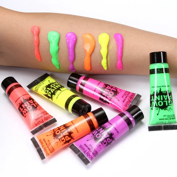6 Pcs Body Art Paint Neon Fluorescent Party Festival Halloween Cosplay Makeup Kids Face Paint UV Glow Painting Midnight Paint