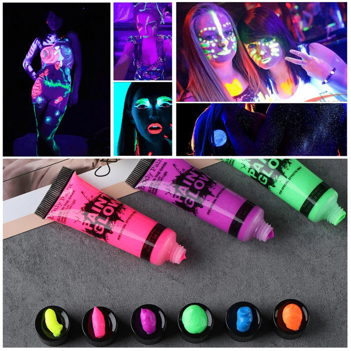 6 Pcs Body Art Paint Neon Fluorescent Party Festival Halloween Cosplay Makeup Kids Face Paint UV Glow Painting Midnight Paint-Health Wisdom™