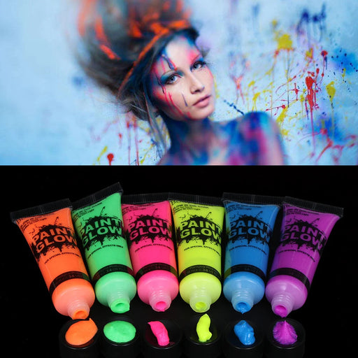6 Pcs Body Art Paint Neon Fluorescent Party Festival Halloween Cosplay Makeup Kids Face Paint UV Glow Painting Midnight Paint-Health Wisdom™