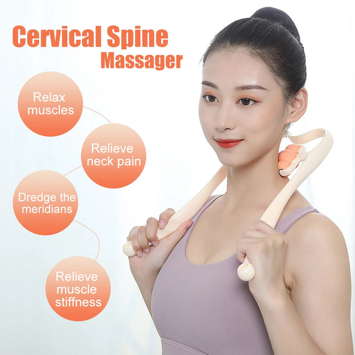 6-Rollers Manual Neck Massage Tool Cervical Spine Shoulder Dual Trigger Point Wheel 360° Rotation Waist Leg Pain Pressure Relief-Health Wisdom™