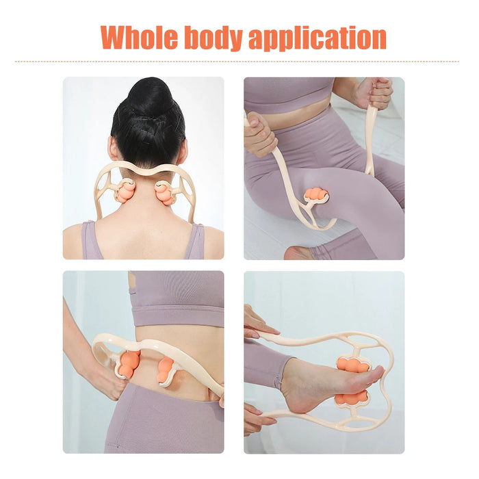 6-Rollers Manual Neck Massage Tool Cervical Spine Shoulder Dual Trigger Point Wheel 360° Rotation Waist Leg Pain Pressure Relief