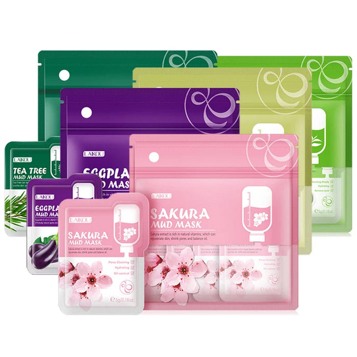 60pcs LAIKOU Matcha Sakura Mud Masks Facial Moisturizing Deep Cleansing Hydrating Whitening Clay Face Mask Skin Care Products-Health Wisdom™