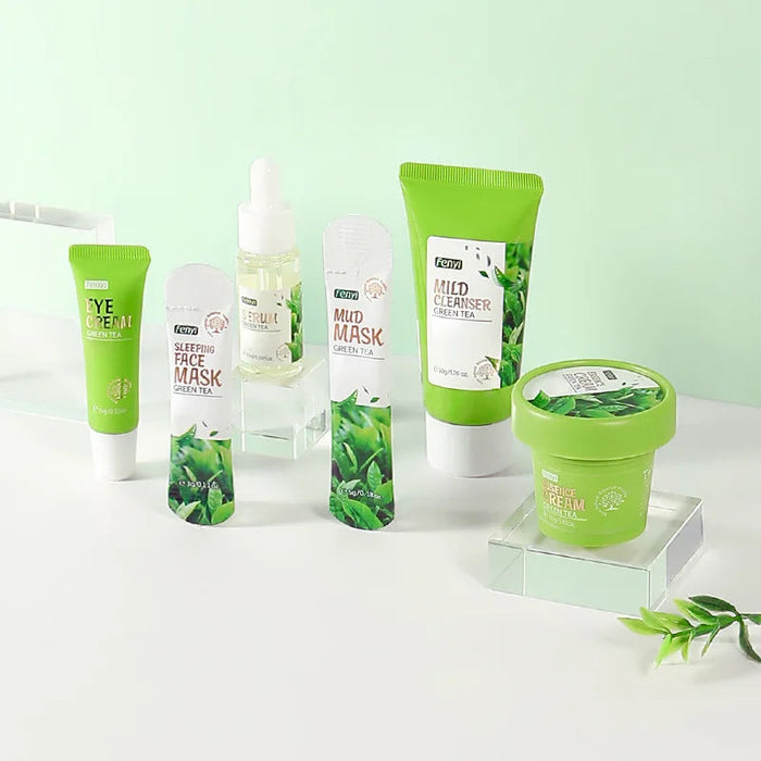 6pcs Green Tea Skin Care Sets Facial Cleanser Face Cream Serum Toner Sleeping Mud Masks Moisturizing Anti-Aging Face Care Kit-Health Wisdom™
