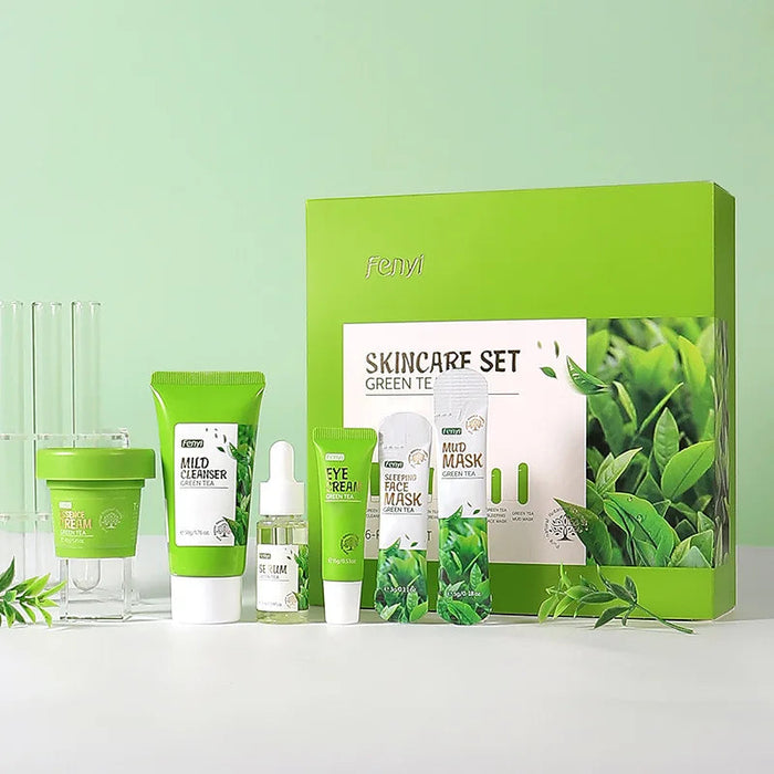 6pcs Green Tea Skin Care Sets Facial Cleanser Face Cream Serum Toner Sleeping Mud Masks Moisturizing Anti-Aging Face Care Kit-Health Wisdom™